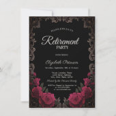 Red Roses Gothic Frame Black Retirement Party 招待状 (正面)