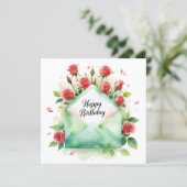 Red roses & Happy birthday. Greeting card シーズンカード (スタンド正面)