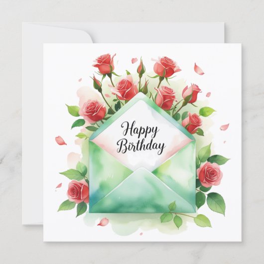 Red roses & Happy birthday. Greeting card シーズンカード (正面)