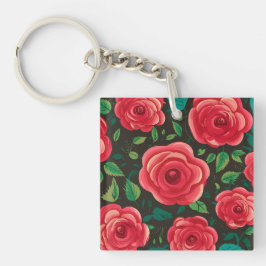 Red Roses in開花：緑豊かなフローラディスプレイ キーホルダー