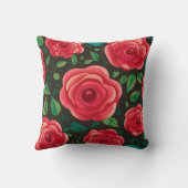 Red Roses in開花:緑豊かなフローラディスプレイ クッション (裏面)