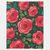 Red Roses in開花：緑豊かなフローラディスプレイ フリースブランケット (正面)