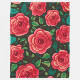 Red Roses in開花：緑豊かなフローラディスプレイ フリースブランケット