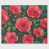 Red Roses in開花：緑豊かなフローラディスプレイ ラッピングペーパー (フラット)