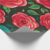 Red Roses in開花：緑豊かなフローラディスプレイ ラッピングペーパー (角)