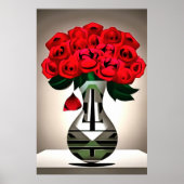 Red Roses In Vase Art Deco Abstract Art ポスター (正面)