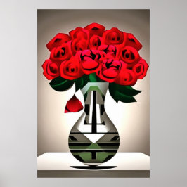 Red Roses In Vase Art Deco Abstract Art ポスター