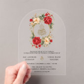 Red Roses Ivory Flowers Gold Muslim Wedding アクリル招待状 (インサイチュ (ポータブル))