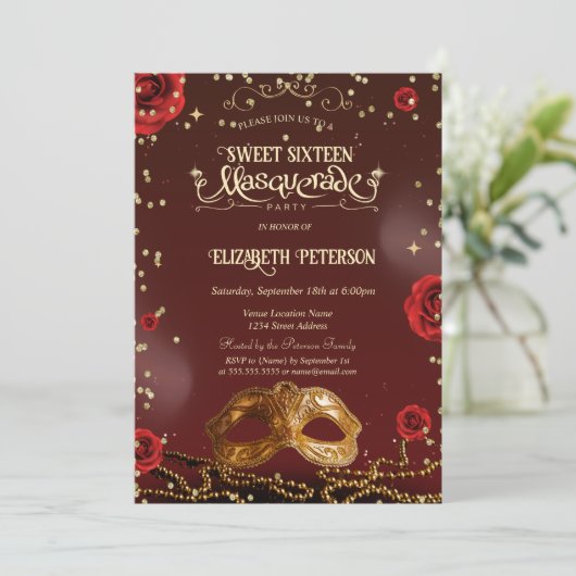 Red Roses Masque Pearls Sweet 16   招待状 (スタンド正面)