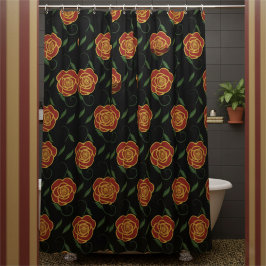 Red Roses On Black シャワーカーテン