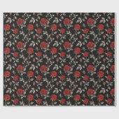 Red Roses on Black Toile De Jouy ラッピングペーパー (フラット)