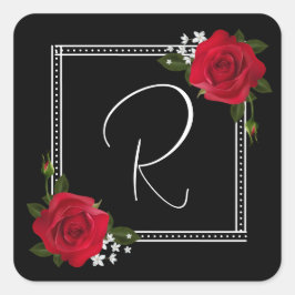 Red Roses on Black Wedding スクエアシール