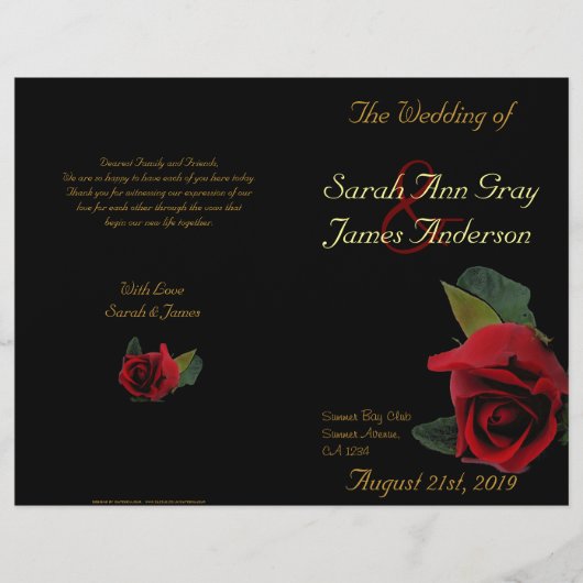 Red Roses on black wedding program (正面)