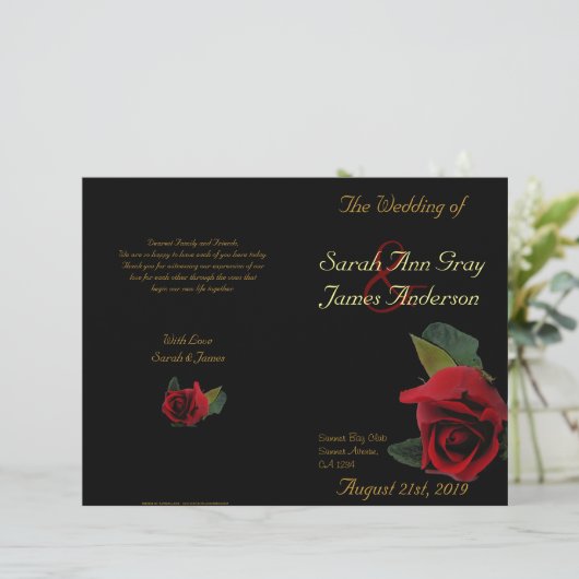 Red Roses on black wedding program (スタンド正面)