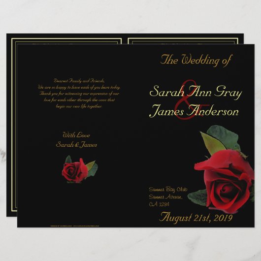 Red Roses on black wedding program (正面/裏面)