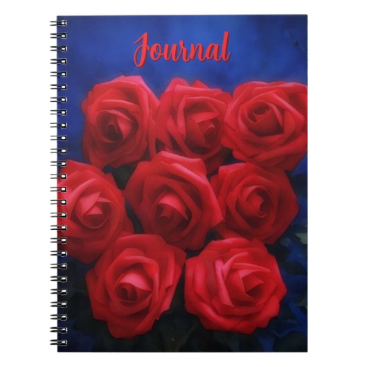 Red Roses on Blue Personal Flower Journal ノートブック (正面)