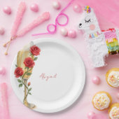 Red Roses on Champagne Personalized Name ペーパープレート (パーティー)