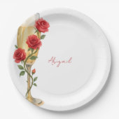 Red Roses on Champagne Personalized Name ペーパープレート (正面)