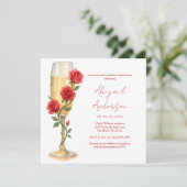 Red Roses on Champagne Square Glam Bridal Shower 招待状 (スタンド正面)