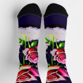 Red Roses on Cloud & Butterfly on Dark Blue ソックス (上部)