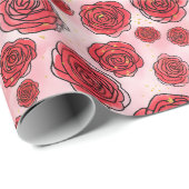 Red Roses on Pink Watercolor Pattern ラッピングペーパー (ロールコーナー)