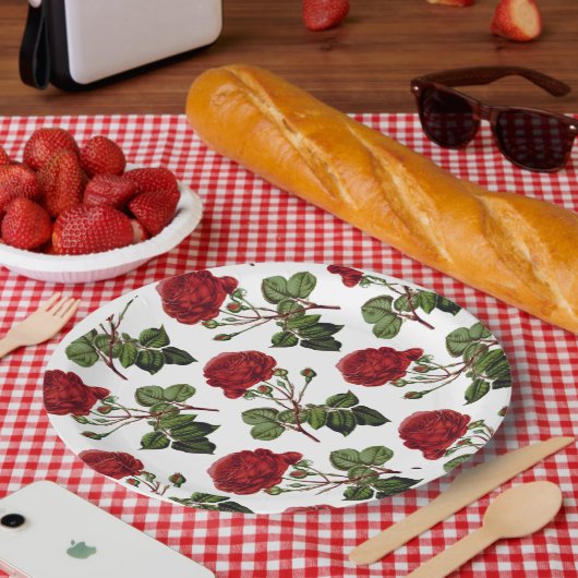 Red Roses Pattern ペーパープレート (ピクニック)