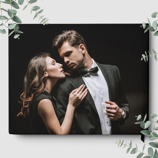 Red Roses Photo Calligraphy Script Black Wedding ゲストブック