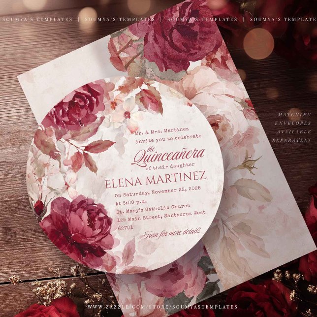 Red Roses Quinceanera Vintage Elegant Invitations (クリエイターアップロード済み)