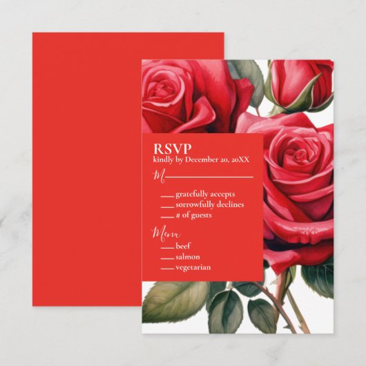 Red Roses RSVP応答カード 出欠カード (正面/裏面)