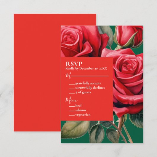 Red Roses RSVP応答カード 出欠カード (正面/裏面)