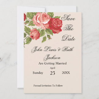 Red Roses Script Save The Date | Elegant Floral  セーブザデート