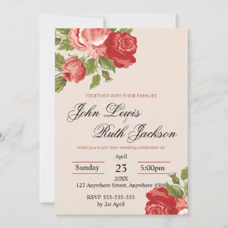 Red Roses Script Wedding Invitation | Elegant Roma 招待状