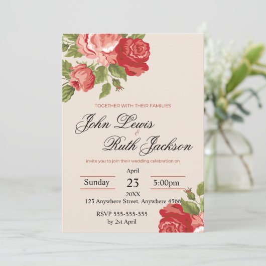 Red Roses Script Wedding Invitation | Elegant Roma 招待状 (スタンド正面)