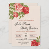 Red Roses Script Wedding Invitation | Elegant Roma 招待状 (正面/裏面)