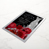 Red Roses & Silver Foil Black 30th Birthday 箔招待状 (回転した状態)