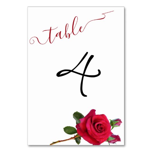Red Roses Wedding Reception Table Number Card テーブルナンバー (正面)