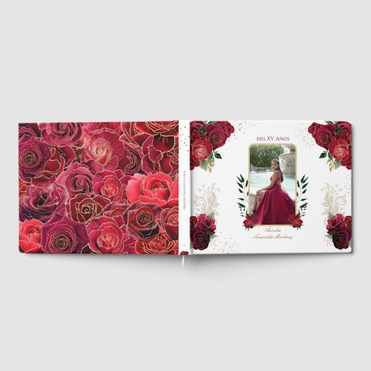 Red Roses, White, Quinceaenera Libro de Firas ゲストブック (全面)