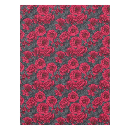 Red roses with gray leaves on black テーブルクロス (正面)
