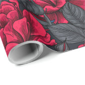 Red roses with gray leaves on black ラッピングペーパー (ロールコーナー)