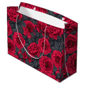 Red roses with gray leaves on black ラージペーパーバッグ (裏面アングル)