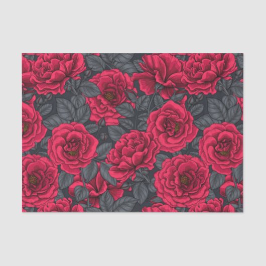 Red roses with gray leaves on black 薄葉紙 (正面)
