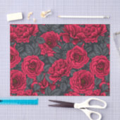 Red roses with gray leaves on black 薄葉紙 (クラフト)