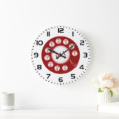 Red Rotary Phone Dial 911 Emergency Number ラージ壁時計 (ホーム)