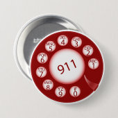 Red Rotary Phone Dial 911 Emergency Number 缶バッジ (正面&裏面)