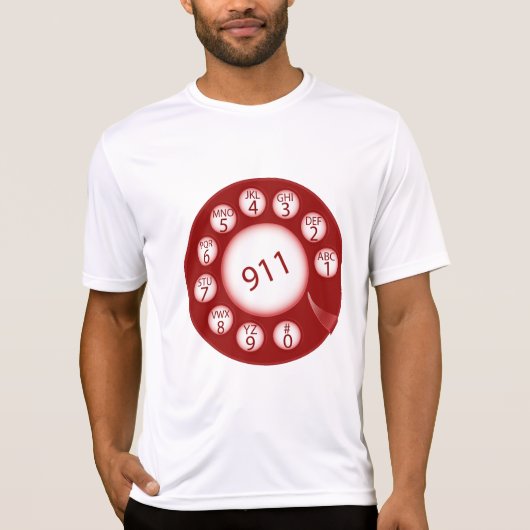 Red Rotary Phone Dial 911 Emergency Number Tシャツ (正面)