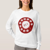 Red Rotary Phone Dial 911 Emergency Number Tシャツ (正面)