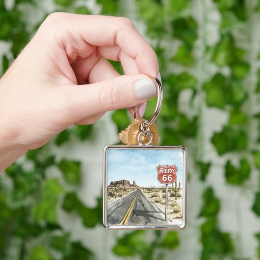 Red Route 66 Sign キーホルダー (手)