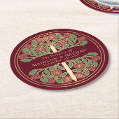 Red Royal Medieval Gold Sword Wedding ラウンドペーパーコースター (アングル)