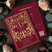 Red Royal Medieval Gold Sword Wedding QR Code 招待状