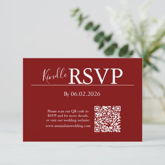Red RSVP QR Code Card for Modern Wedding (スタンド正面)